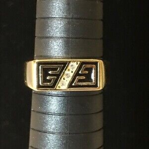 Gold Tone and Black and Crystal Ring Size 9.75
